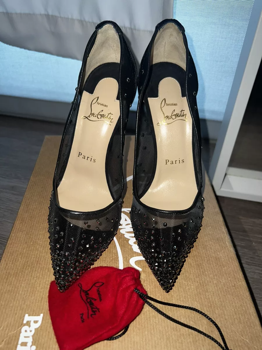 Christian Louboutin Patio Black Mesh Rhinestone Flats New Strass