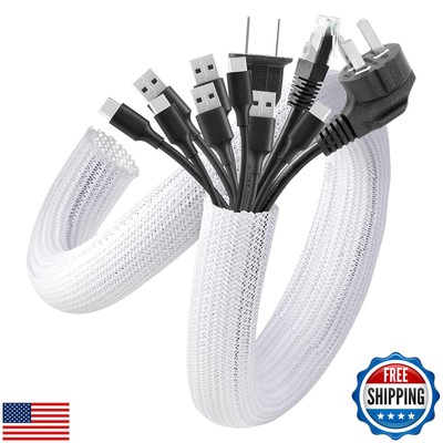 AGPTEK Cable Sleeve Cover, 2Pack 5ft - 1.6 inch Cord Management Wire Organize
