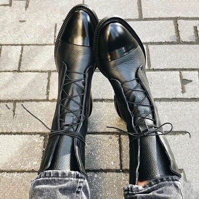 Women's Patent Leather Lace Up Pointed Toe Boots Flats Casual