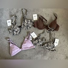 Andie Swim Bundle of 4 Bikini Tops Caicos String Sicily Lavender Snakeskin XS