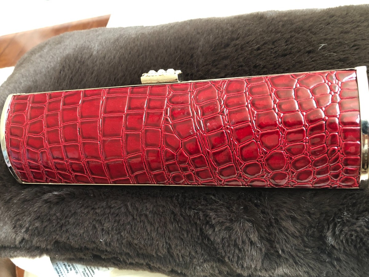 Glossy wine colored hard case clutch purse