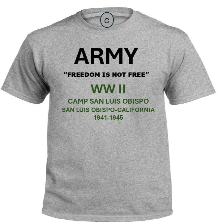 CAMP SAN LUIS OBISPO* CA* 1941-1945*WW II*PT SHIRT. OFFICIALLY LICENSED