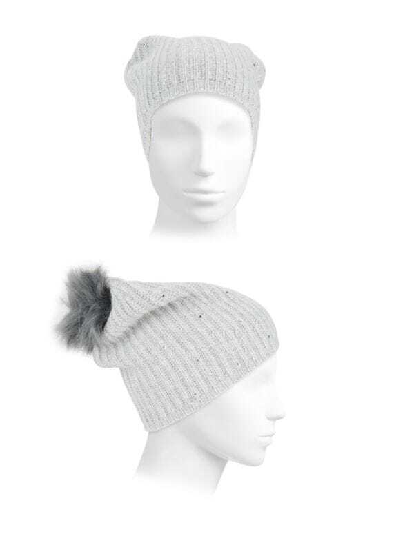 Carolyn Rowan Collection NWT Silver Faux Fur Pom-Pom Knit 