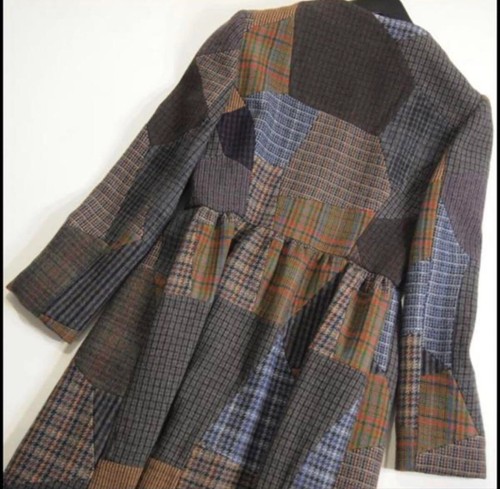 Miu Miu Wool Patchwork Coat Cashmere Blend Collarless Design Auth TS1 - Picture 4 of 9