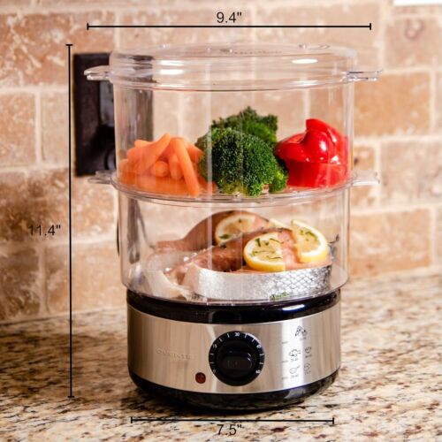 2 Tier Electric Food Steamer for Cooking Vegetables, 60-Minute Timer, 5 Qt, 400W - Picture 7 of 7