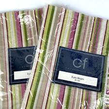 Lot 2 NEW PILLOW SHAMS Cover Striped Pink Green Tan 26 x 26 Euro Beach Gift