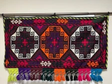 Antique Uzbek Patchwork & Embroidery Home Decor Wall Hanging Tapestry 45x22in