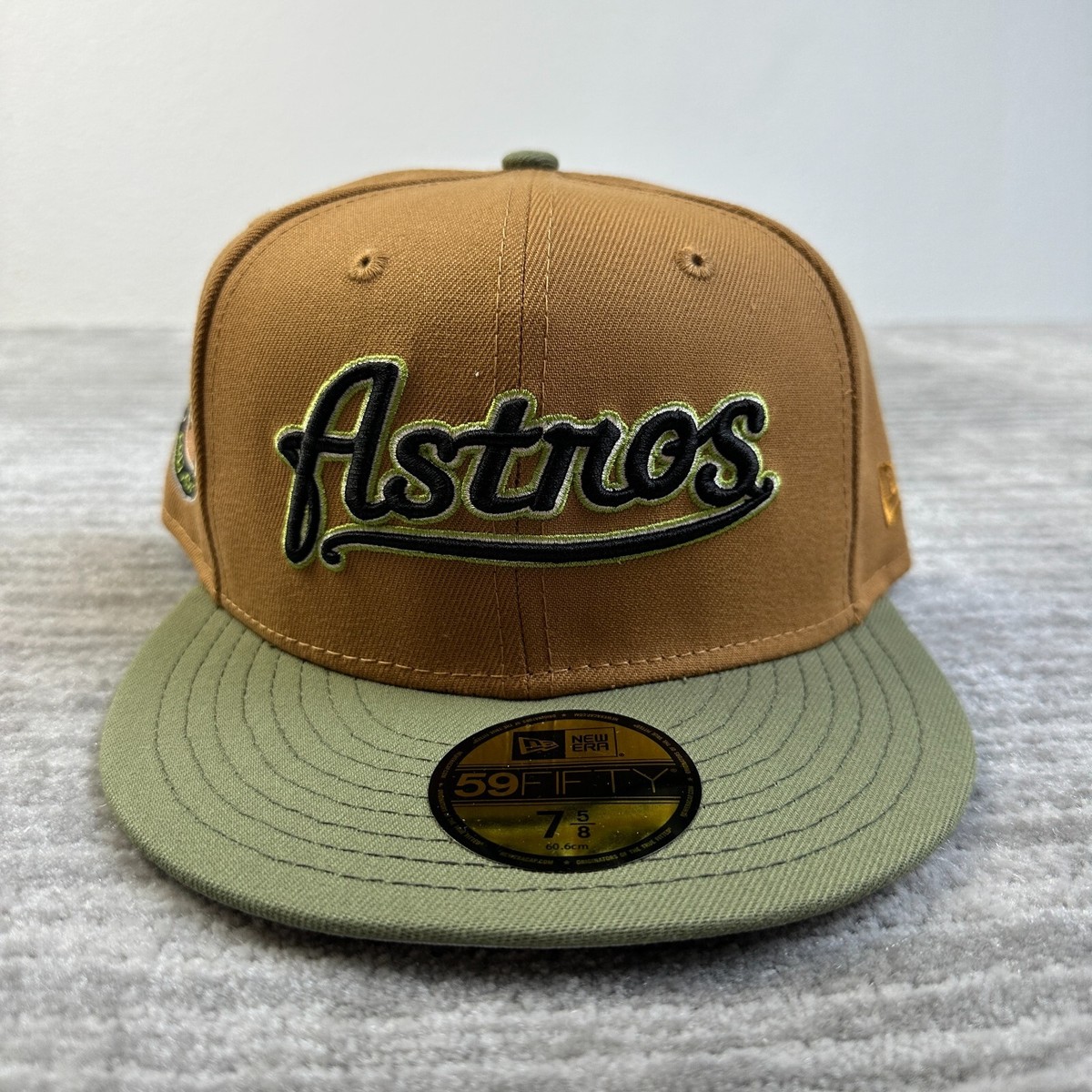 Houston Astros Hat Cap Mens Fitted 5/8 Brown New Era Side Patch