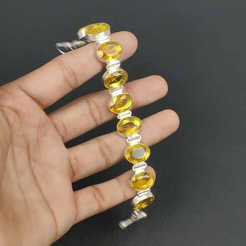 Valentines Deal 925 Sterling Silver Oval Citrine Stone Chain Bracelet Jewelry - 第 1 支影片,共 1 支