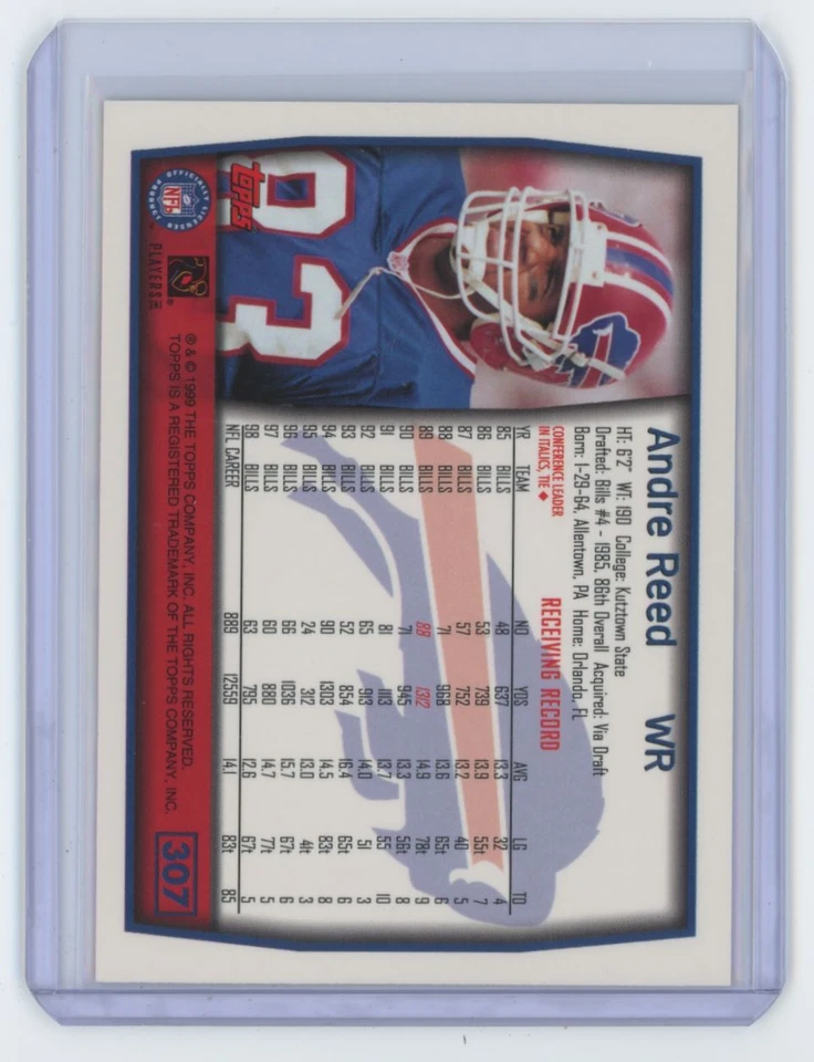 1999 Topps Andre Reed Buffalo Bills #307 - Image 2 of 2