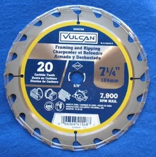 Vulcan 415480OR 7-1/4" 20T Fast Cut Framing & Ripping Carbide Teeth Saw Blade