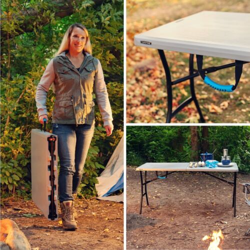 5 Foot Rectangle Fold-in-Half Table Indoor/Outdoor Essential Gray 60.3" x 25.5" - Picture 12 of 13
