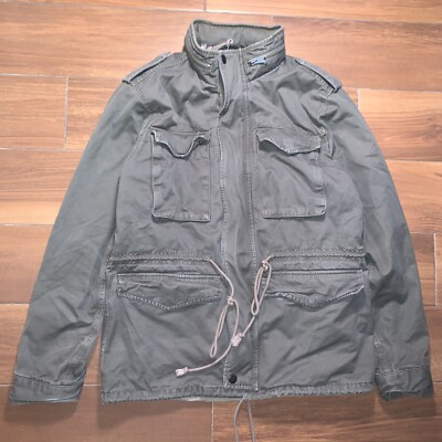 Lucky Brand L-54C Military Jacket Sz M Army Jacket Green Khaki Canvas M65 