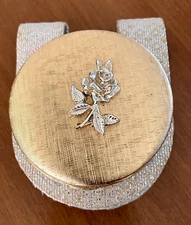 Vintage - Du Barry - Gold Tone Compact w/ Case - Cloud Silk / Rose Beige