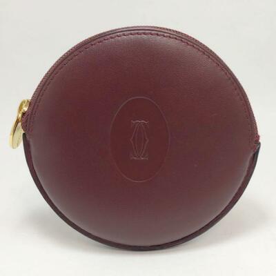 Cartier MUST de Wallet Coin Purse Round Bordeaux calf w/Cloth 