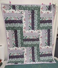Hand Made Baby Quilt Lap Quilt Lavender, Purple, Pink, Green, Floral 34.25 x 45