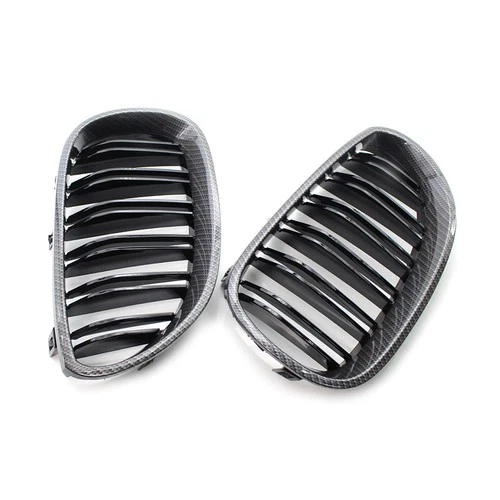 For BMW E60 E61 2003-2010 2Pcs ABS Carbon+Black Dual Slat Front Bumper Grilles - Picture 4 of 9