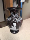 Vintage Fenton Little Miss Muffet Hand Painted Amethyst Glass Vase  Hand Signed