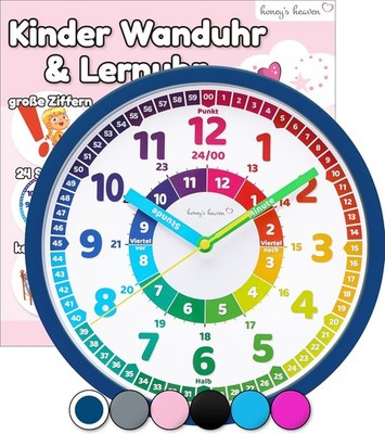 Wanduhr Kinderzimmer dunkelblau Lernuhr lautlos 26 cm