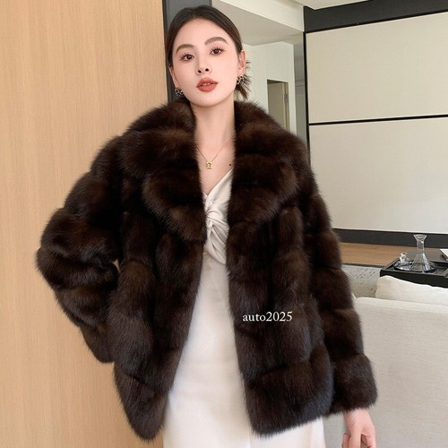 Lapel Collar Winter Womens Faux Mink Fur Coat Short Mid Long Overcoat Outwear sz - Picture 2 of 27