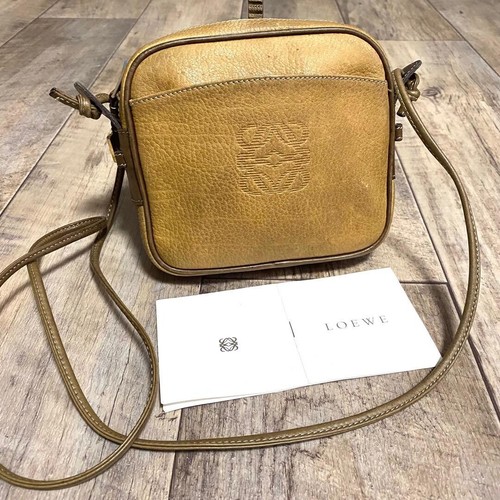 Loewe Anagram Camel Brown Leather Mini Shoulder Bag Vintage Auth