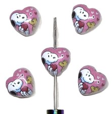 5 Pc Snoopy Woodstock Heart - Acrylic Focal Beads Beadable Pens Jewelry Crafts