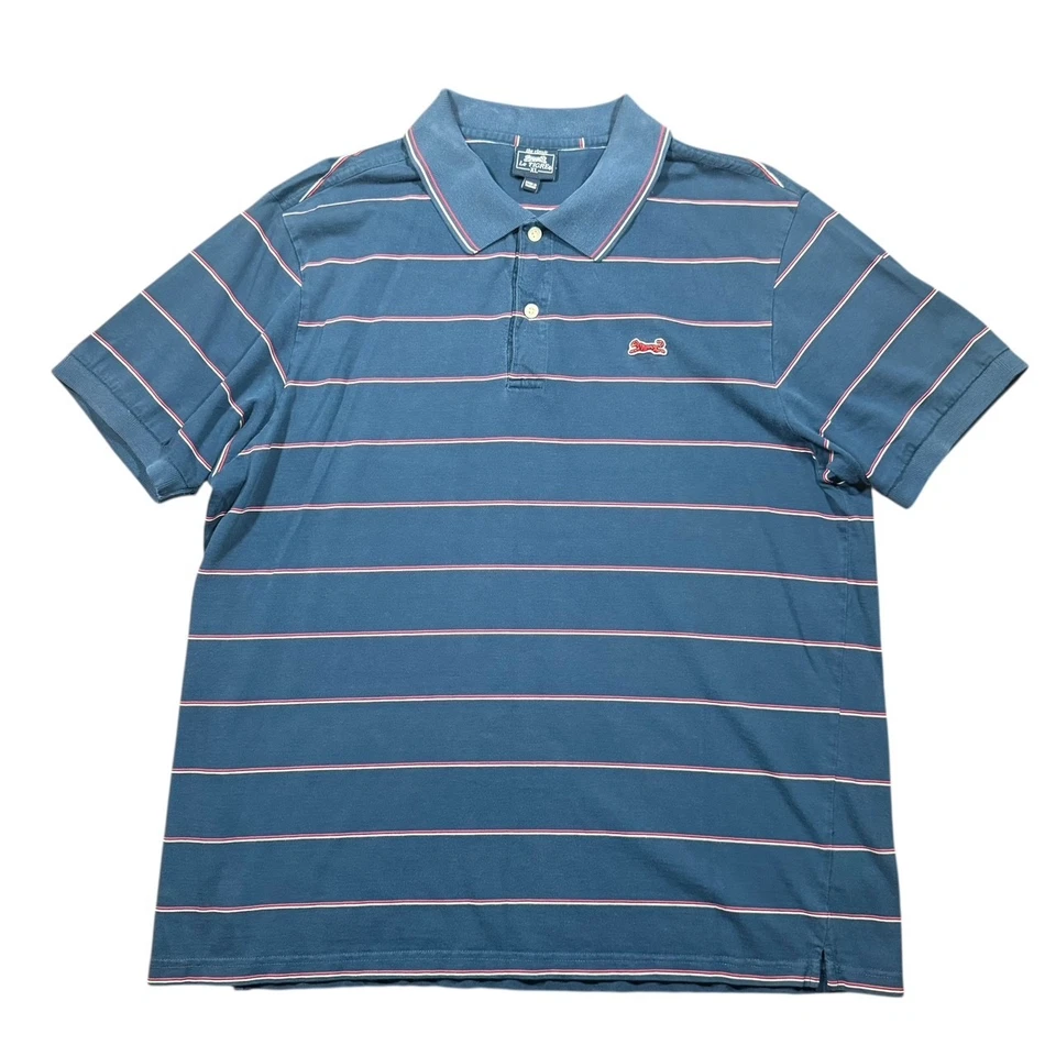 Vintage 1980s Le Tigre Blue Striped Polo Shirt Animal Logo Mens XL - Image 2 of 4