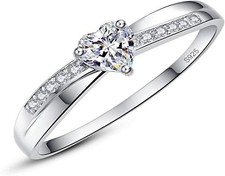 925 Sterling Silver Heart Promise Ring for Her Solitaire CZ Engagement...