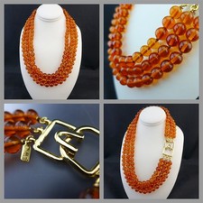 Kenneth Jay Lane KJL Couture Classic Triple Strand Amber Glass Nesting Necklace