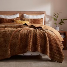 Velvet Quilt King Size 98''x106'', Lightweight Caramel Velvet Comforter Set with