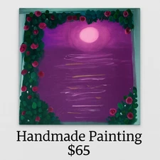 Moonlight Through Roses - Original 10x12 Acrylic Painting - Romantic Purple Nigh