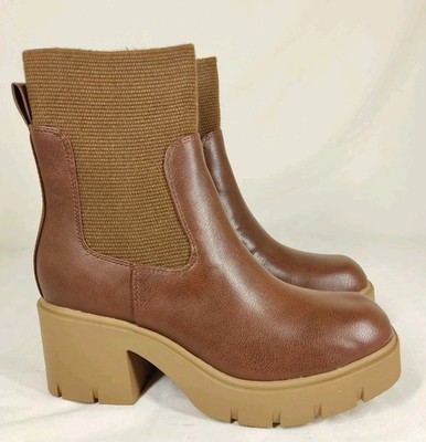 SUN STONE Womens Verityy Faux Leather Ankle Boots | Walnut | 7M