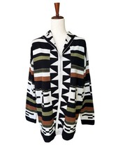 Pendleton Aztec Hooded 100 Merino Wool Cardigan Boho Large Open Front Southwest