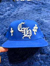 Chrome Hearts Blue White Gothic Lettering Cross Snapback Hat Adjustable