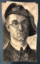 Charcoal Drawing circa 1930 Self-Portrait in Alpine Hunter J. Hurey Militaria