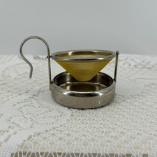 Vintage Rotating Tea Strainer Silver Gold Swivel Mesh Drip Cup Base Retro MCM