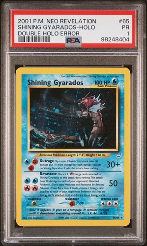 Shining Gyarados Holo 65/64 Double Error Neo Revelation Pokemon PSA 1