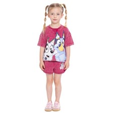 Bluey Toddler Girls Washed Crewneck Graphic Top  Shorts Set 2-Piece Sangria 12M