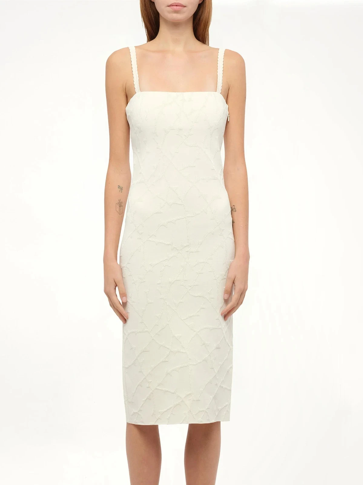 Loewe — Loewe Textured Strappy Beige Midi Dress Bodycon Sleeveless Embossed NWOT