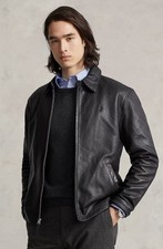 NWT Polo Ralph Lauren BLACK Lambskin Leather Full Zip Windbreaker Jacket