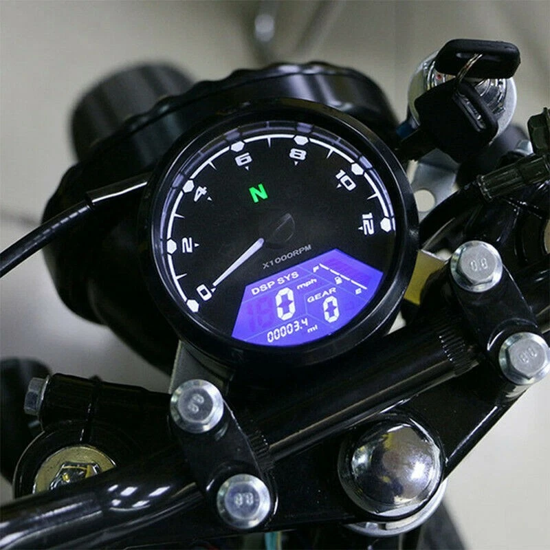 Digital Motorcycle Speedometer Tachometer Racer Odometer Gauge Fit For Harley Foto 2 de 4