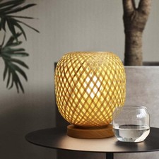 Bamboo Lampshade Bedside Table Lamp Wooden Base Bedroom Lamp Handmade Decorativ