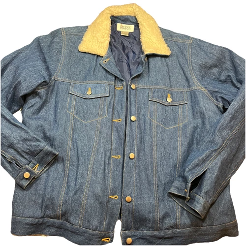 OFF WHITE GIACCA JEANS AVORIO collo sherpa BLU lino RAYON denim donna 1XL bottoni davanti