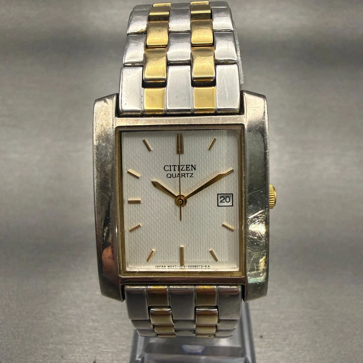 Citizen Watch Men 27mm Silver Dial Two Tone Date Rectangle 1012