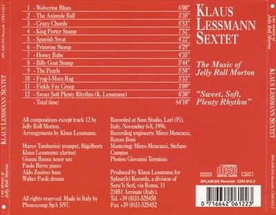 KLAUS LESSMANN SEXTET MUSIC OF JELLY ROLL MORTON NEW CD