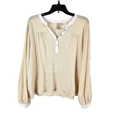 Dolan Women's Cream & Beige Striped Henley Long Sleeve Top