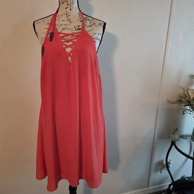 Venus Womens Orange Halter Sundress Criss Cross Laced-v Neck Metal...