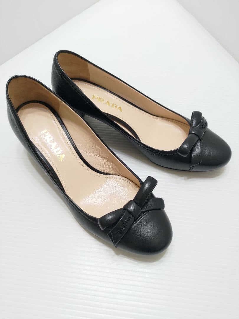 PRADA Women's Ribbon Pumps Size:37/JP:24 Leather Black From Japan 135150K Authen thumbnail 6