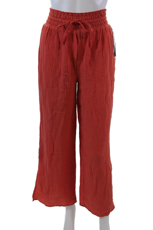 Magaschoni Women's Smocked Waist Pull-On Straight Leg Casual Pants Orange Size S