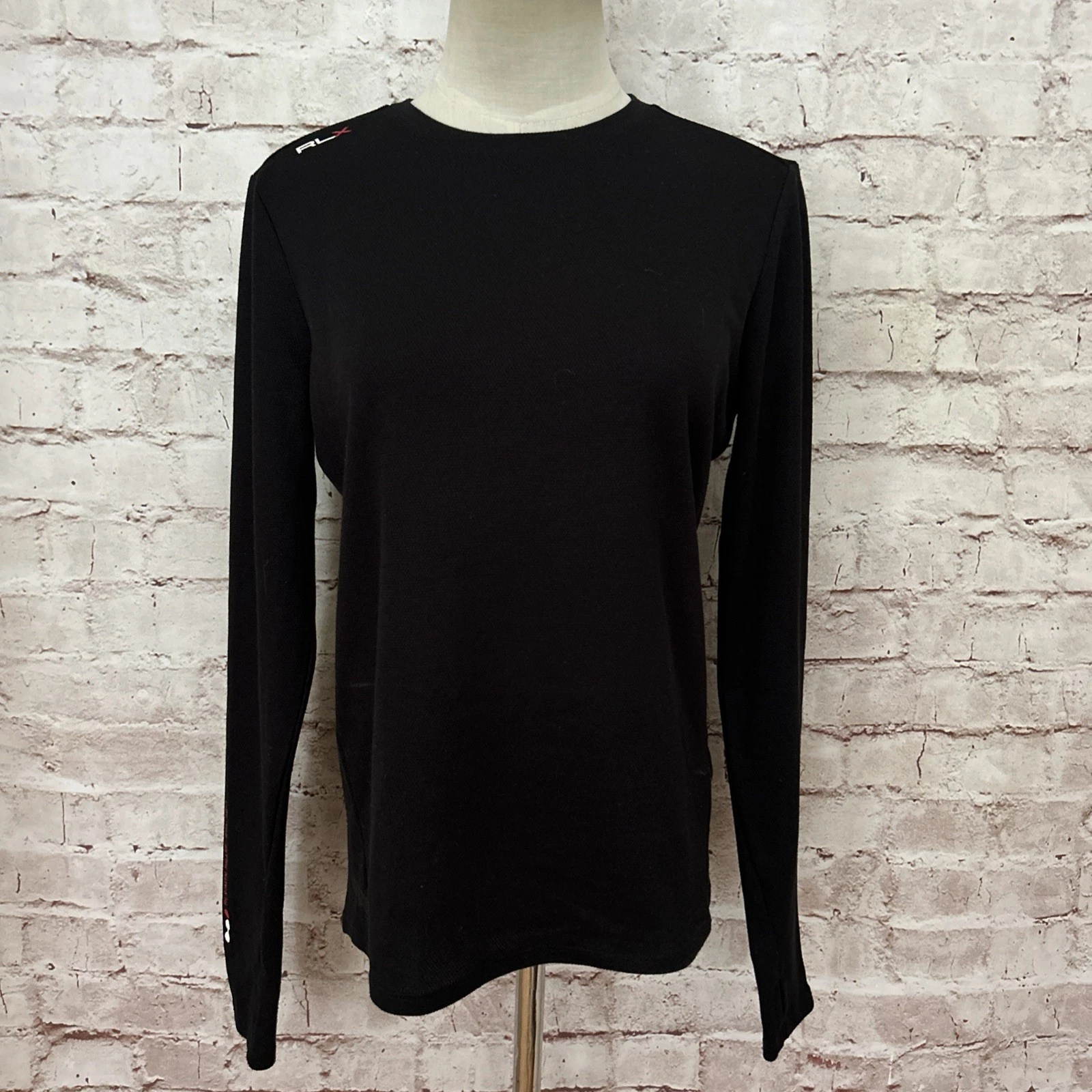 RLX Top Women M Ralph Lauren MTN PHASE Base Layer Black Thumb Holes